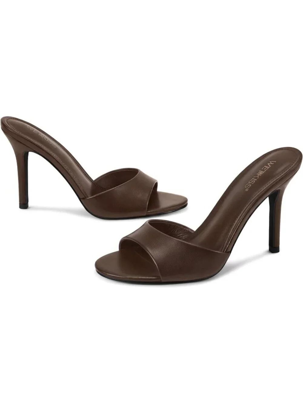 Women's Brown Faux Leather Single Strap Open Toe Round Toe High Heel Sandals